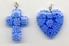 Blue "Lace" Cross & Heart Pendants